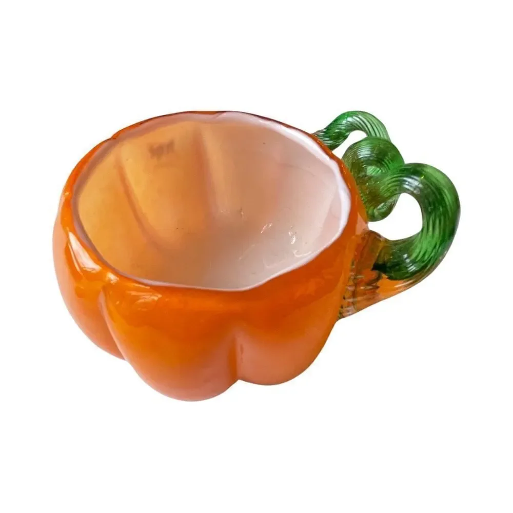 Hand Blown Art Glass Deco Pumpkin Bowl Vase Planter Swirl NWT